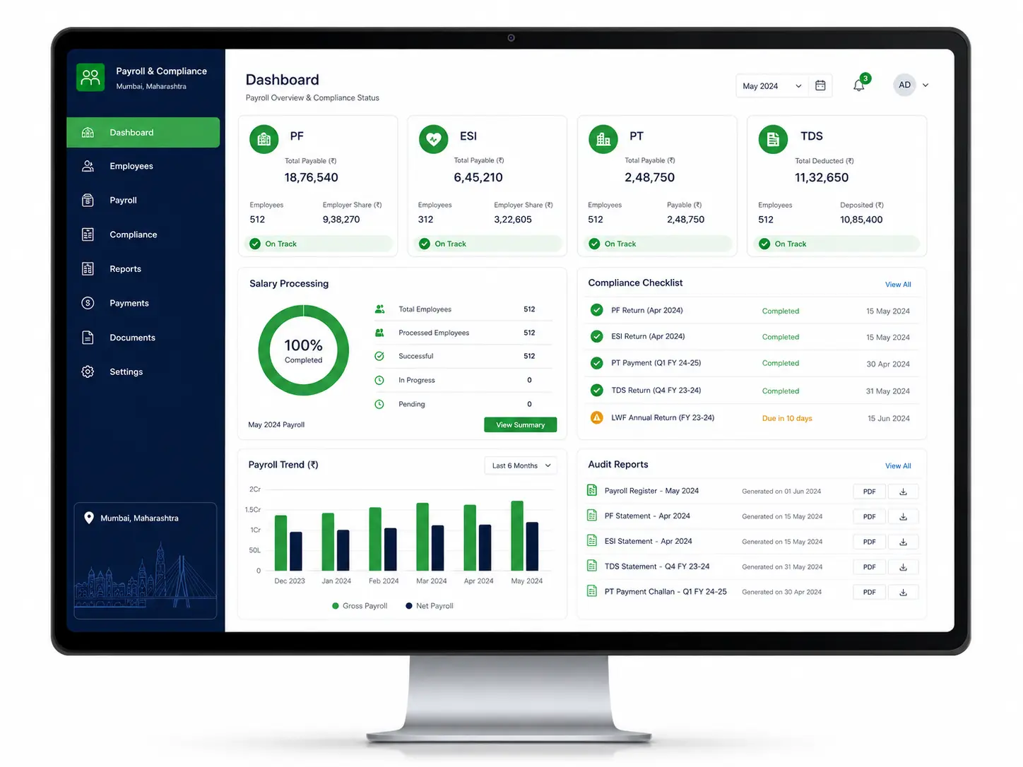 factoHR Mumbai payroll compliance dashboard
